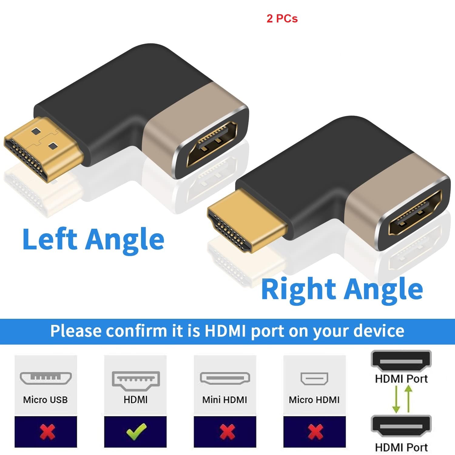 HDMI 2.1 (Male to Female) Right Angle Connector, Supports 8K @ 60Hz, 4K @ 120Hz, Dynamic HDR, 3D & EARV for TV, Laptop, HDR Devices