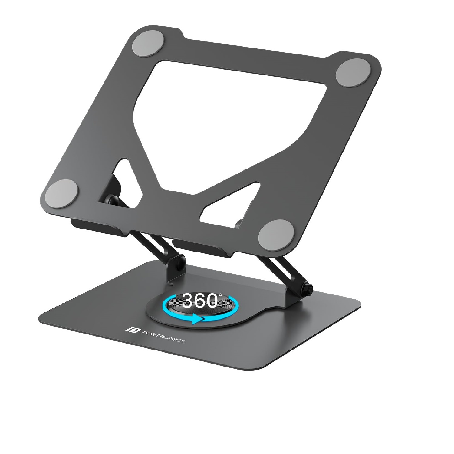 Portronics My Buddy K11, Foldable Metal Laptop Stand with 360° Rotation, Adjustable Height and Angle, Ventilated Design, Carbon Steel Build for Laptops & MacBooks (Black)