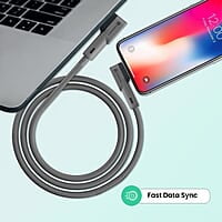 Portronics Konnect L 60W PD Type C to Type C Mobile Charging Cable, 1.2M, Fast Data Sync, Tangle Resistant, TPE+Nylon Braided (Grey)