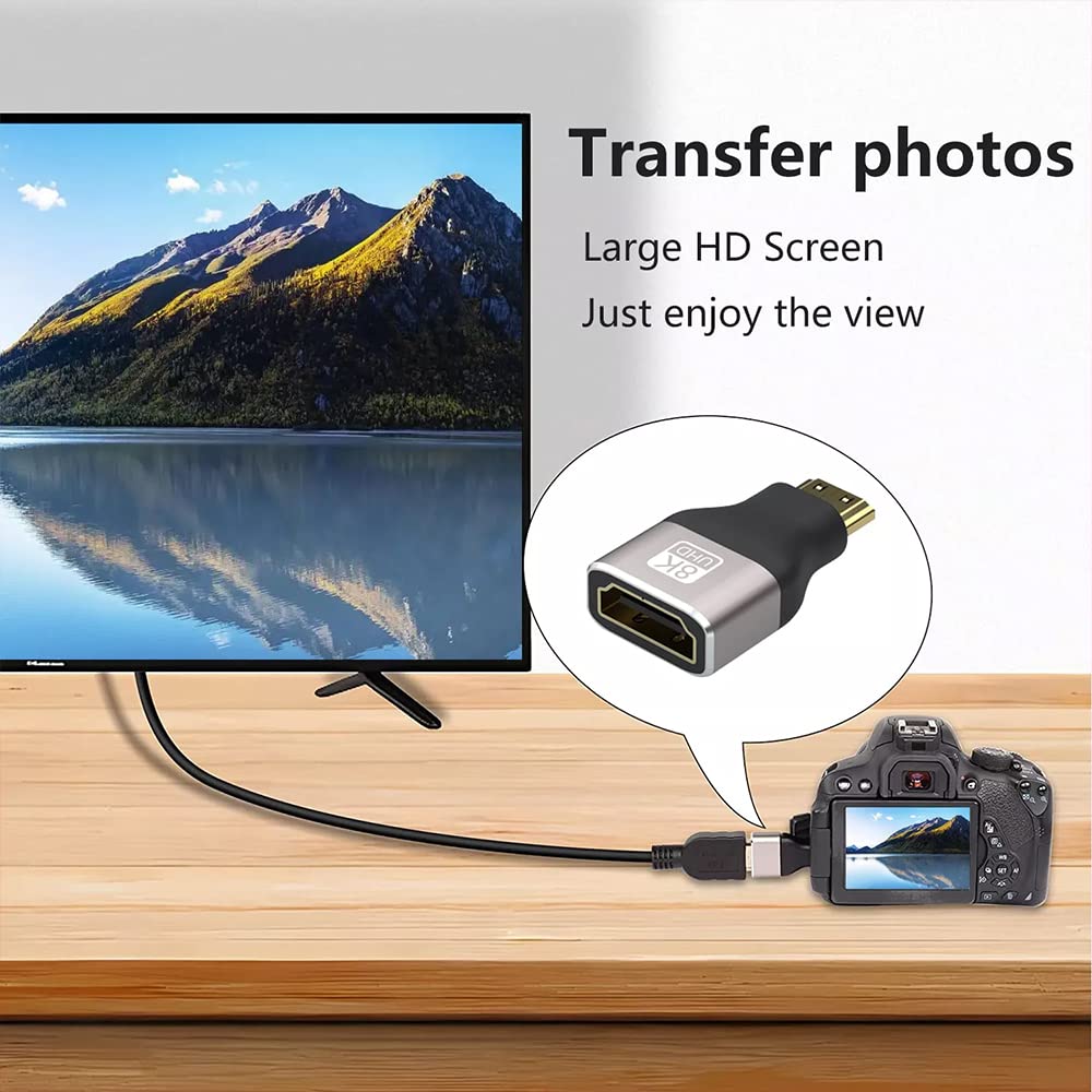 Mini HDMI (M) to 8K HDMI 2.1 (F) Adapter, 8K @60Hz, 4K @120Hz, Dynamic HDR, 3D & eARC for TV, Projector, Laptop