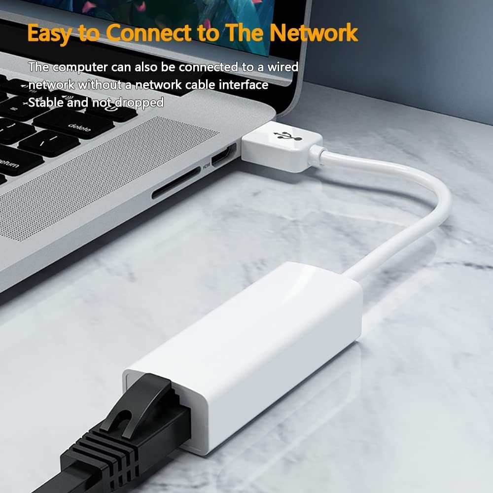 USB 2.0 to RJ45 LAN Network Adapter, 10/100 Mbps Fast Ethernet, Compatible with Windows 7-11, Mac OS, Surface, and Linux Devices