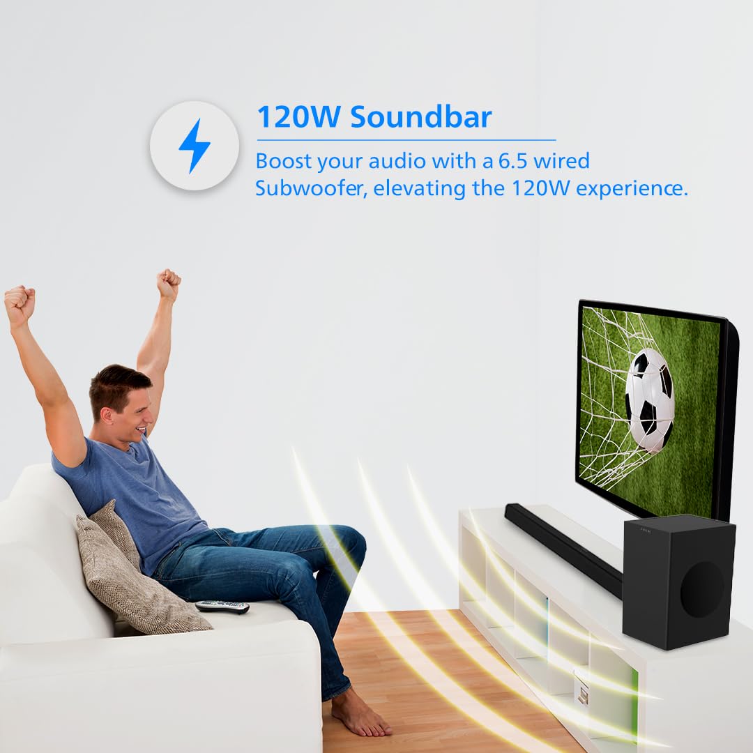 Philips TAB4218/94 2.1CH Bluetooth Soundbar - 120W RMS, Multi-Connectivity, Deep Bass (Black)