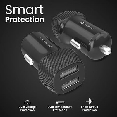 Portronics Car Power 5 Car Charger POR-1345 with Dual USB Port 12W Total Output(Black) Micro USB Cable Included