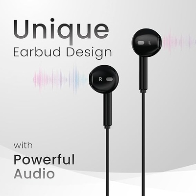 Portronics Conch Theta C in Ear Type C Wired Earphones with in Line HD Mic, Powerful Audio, 14.2mm Driver, Unique Earbuds Design, TPE Anti Tangle Wire, in line Controls, Wide Compatibility