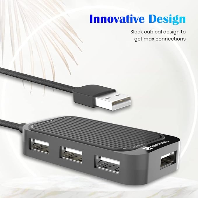 Portronics Mport 4D USB 2.0 Hub with 4 Ports, Plug & Play, Data Transfer Upto 480Mbps for Laptop & Computer (Black)