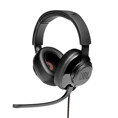 JBL Quantum 300 Wired Over Ear Gaming Headphones with Mic, 50mm Dynamic Drivers, Flip Boom Mic, 3.5mm to USB Type-A Adapter (Black)