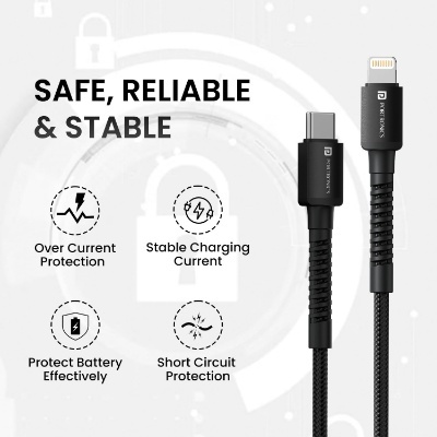 Portronics Konnect X Type C to 8-Pin 27W Fast Charging Cable, Premium TPE Material, Support to all Lightning Devices 1M Length