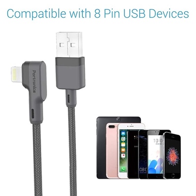 Portronics Konnect L 2M Fast Charging 3A 8 Pin USB Cable with Charge & Sync Function (Grey)