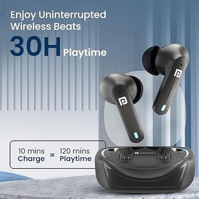 Portronics Harmonics Twins S11 Gaming Earbuds with Long Playtime,TWS Low Latency,Auto ENC Quad 4 Mics,BT5.3V,Rapid Pairing,IPX 4 Water Resistance,Wireless Earpods,in-Ear,Type C Fast Charging