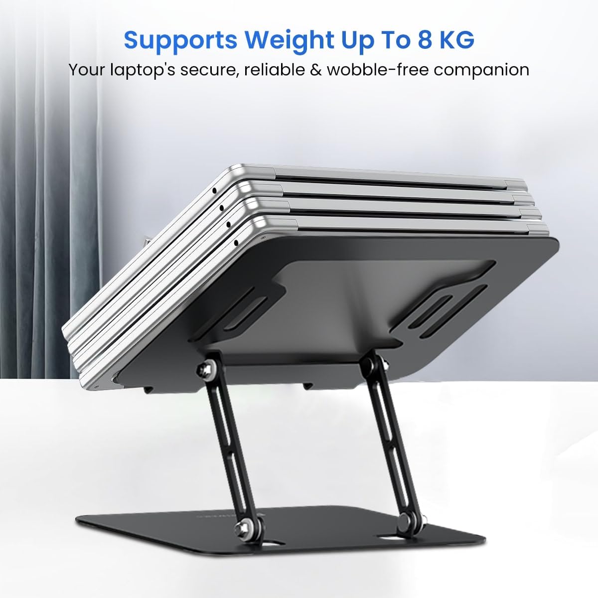 Portronics My Buddy K3 Pro Adjustable Laptop Stand | Foldable, Portable Design | Carbon Steel Body for Laptops & Tablets up to (39.62 cm )15.6" | Enhanced Airflow & Ergonomic Comfort (Grey)