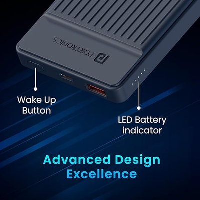 Portronics Luxcell B12 10,000mAh 12W Power Bank, Ultra Slim Power Bank with USB-A Output Port & Dual Input Ports (Micro & Type C) | BIS Certified |Type C Cable Included|Made in India