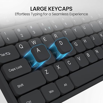 Portronics Ki-Pad 3 USB Wired Keyboard with Large Keycaps, Noise-Free Typing, Fn Multimedia Hotkeys, Full-Size Layout with Num Pad, Ergonomic Design, 1.5m USB Cable, for Laptop, PC, Mac