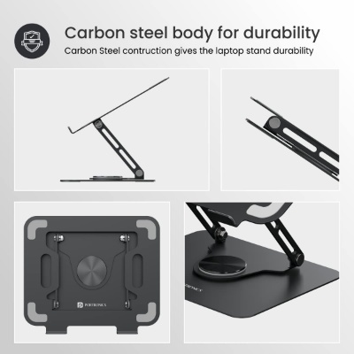 Portronics My Buddy K9 Portable Laptop Stand - Adjustable Elevation Levels - Ventilated Anti-Slip Design - 360-degree Rotating Base