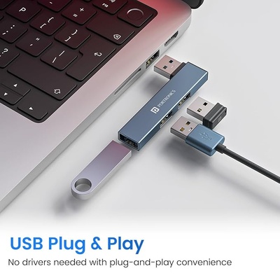 Portronics Mport Mino A USB 3.0 Hub (3-in-1) with USB 3.0 SuperSpeed, Compact L-Shape Design, 2-Port USB 2.0 High-Speed, USB Plug, Metal Alloy Body, for Laptop, PC, Mac (Grey)