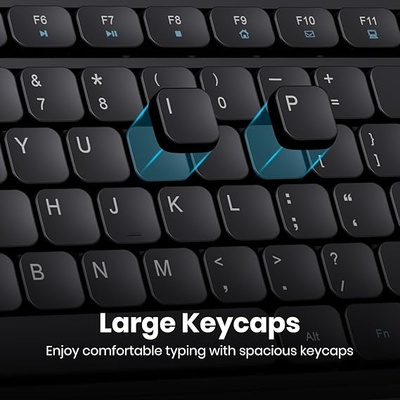 Portronics Key8 Combo Wireless Keyboard and Mouse Set with 2.4 GHz Wireless, Large Keycaps, 104 Keys, Adjustable Mouse Sensitivity, 12 Multimedia Hotkeys, USB Receiver for PC, Laptop, Mac (Black)