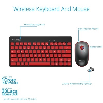 Portronics Key2-A Combo of Multimedia Wireless Keyboard & Mouse, Compact Light-Weight for PCs, Laptops and Smart TV, Black