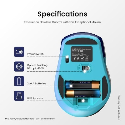 Portronics Toad 32 Wireless Mouse with 6 Buttons, 2.4 GHz Connectivity, 10m Working Range, Ergonomic Design, Adjustable Optical DPI, Auto Power Saving, for Laptop & PC