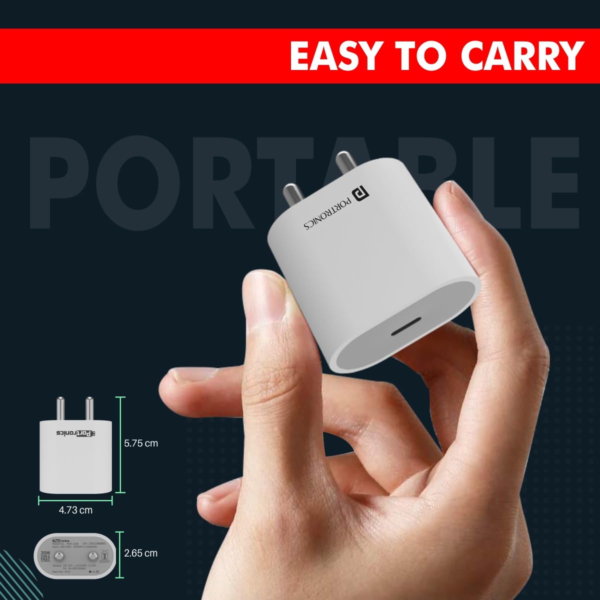 Portronics Adapto 20 Type C 20W Fast PD/Type C Fast Charging Adapter (White)