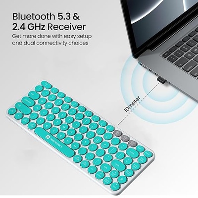 Portronics Bubble 2.0 Wireless Keyboard with Bluetooth + 2.4 GHz Receiver, Connect 3 Devices, Compact TKL Size, 10m Working Range, Function Shortcut Keys, for Laptop, PC, Smartphone, Tablet