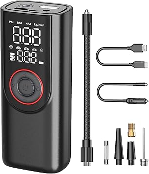 Portronics VAYU 4.0 Tyre Inflator - 4000mAh, Auto Shut-off, Digital Display, Built-in Flashlight, Cordless & Corded - For Cars, Bikes, & Cycles