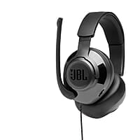 JBL Quantum 300 Wired Over Ear Gaming Headphones with Mic, 50mm Dynamic Drivers, Flip Boom Mic, 3.5mm to USB Type-A Adapter (Black)