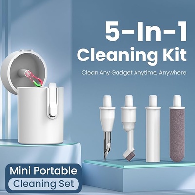 Portronics Clean U 5 in 1 Multi Function Electronics Cleaning Kit, Gadget Cleaning Kit, Soft Brush, Extension Rod, Cleaner for Earbuds, Earphone, Mobile Speakers & Jacks (White)