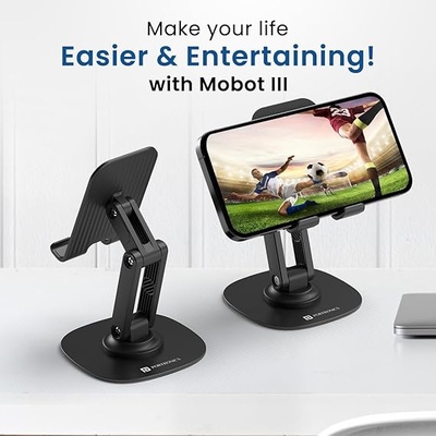 Portronics Mobot III Multifunctional Universal Mobile Holder with 360° Rotating Base, Multiple Adjustment Angles,compatible for Mobile,Tablets & iPad(Black)