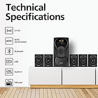 "Philips SPA5162B 60W 5.1 Channel USB Wired Speaker System – Black"