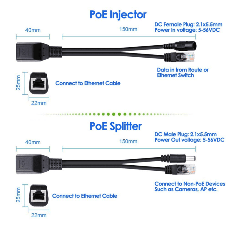 AD-PC-399 Passive PoE Cable - Power Over Ethernet Injector/Splitter Kit RJ45 DC Power