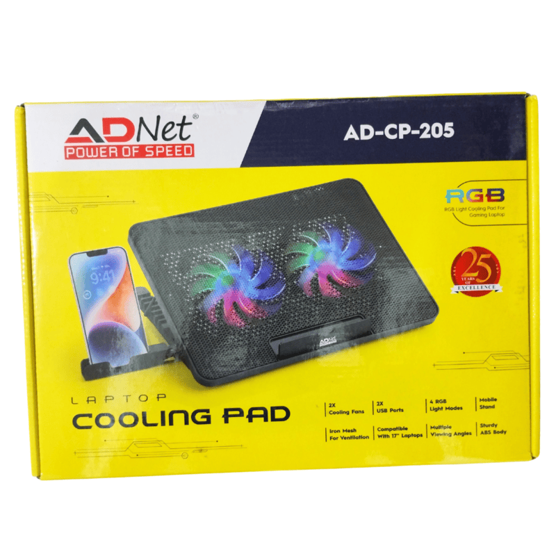 AD-CP-205 Laptop RGB Double Fan Cooling Pad With USB Connector For Notebook Laptop