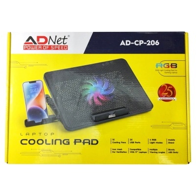 AD-CP-206 Laptop RGB Single Fan Cooling Pad With USB Connector For Notebook Laptop