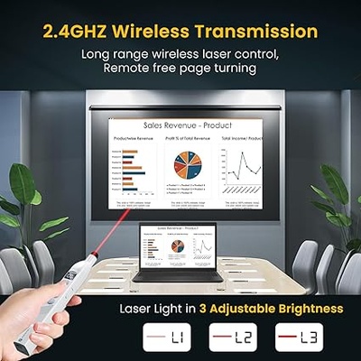 Portronics SlideMate 2 Wireless Presenter Remote with Rechargeable Battery, Slide Changer Buttons, USB Receiver, Telescopic Extendable Pointer Stylus, Presentation Pen for Laptops & PC (White)