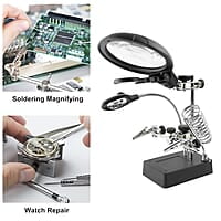 Desktop LED Magnifying Glass Soldering Station - 2.5X, 7.5X, 10X Magnification with Helping Hands and Alligator Clips