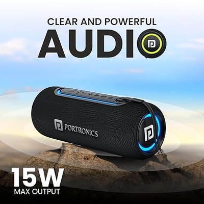 Portronics Resound 2 15W HD Sound Portable Wireless Bluetooth Speaker, in-Built Mic, RGB Lights, TWS Connectivity, Bluetooth v5.3, IPX5 Water Resistant, Type C Charging Port