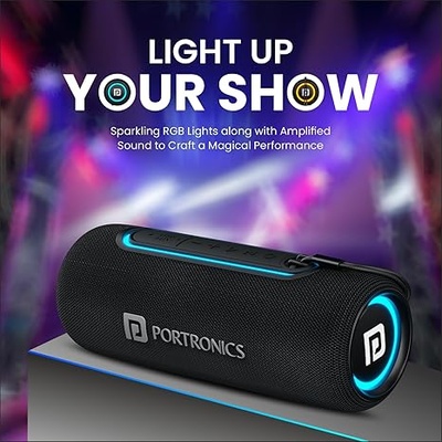 Portronics Resound 2 15W HD Sound Portable Wireless Bluetooth Speaker, in-Built Mic, RGB Lights, TWS Connectivity, Bluetooth v5.3, IPX5 Water Resistant, Type C Charging Port