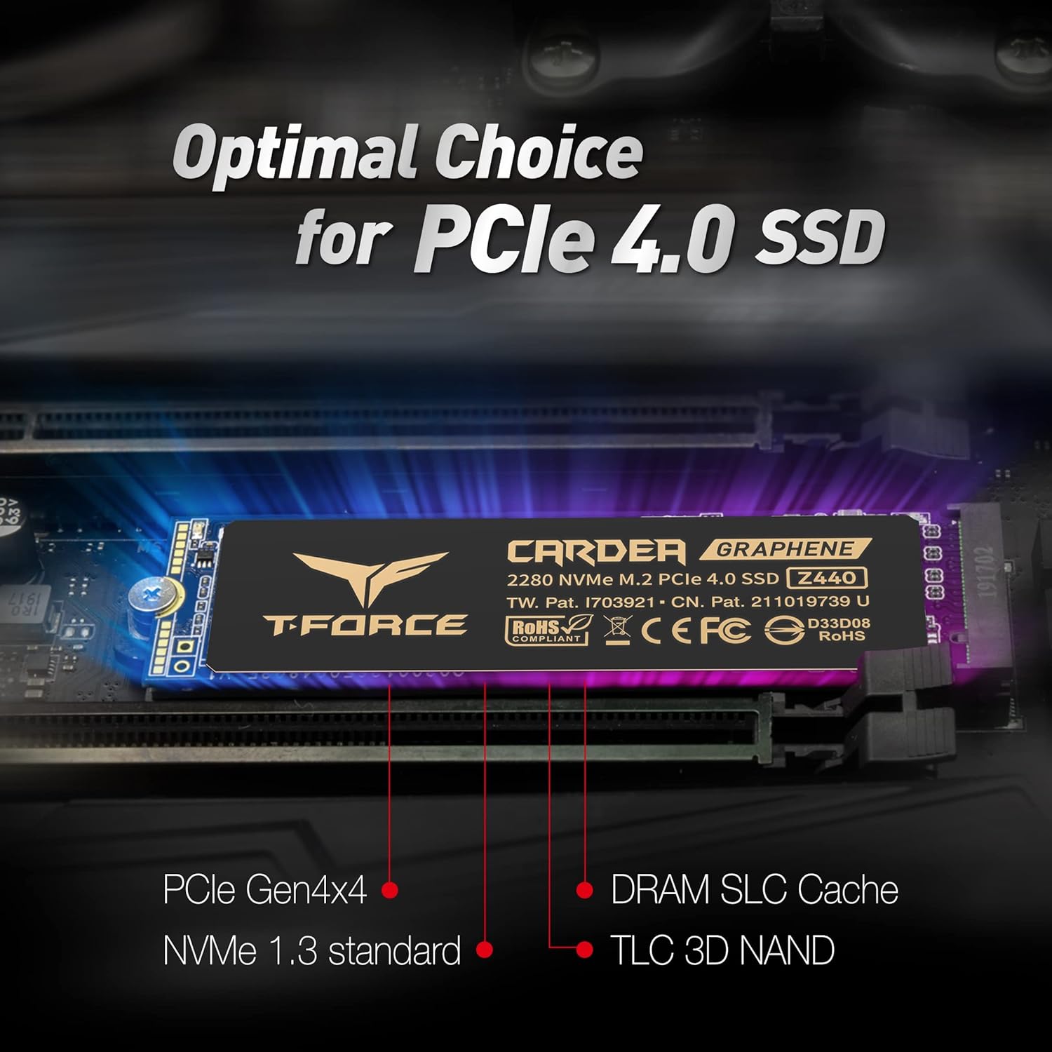 TeamGroup T-Force Cardea Zero Z440 Nvme M.2 2280 Pcie Gen 4 Gaming SSD, 3D NAND TLC, DRAM Cache, Graphene Heatsink, Internal Solid State Drive, Speed Upto 5000/4400MB/s, High Performance Storage