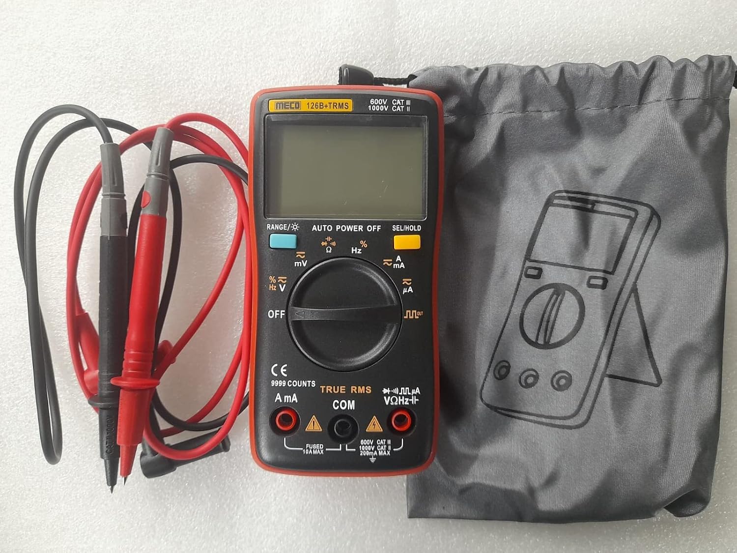 Meco 126B+ 4 Digit / 9999 Count TRMS Autoranging Pocket Size Digital Multimeter with Backlight, Frequency, Data Hold and APO functions