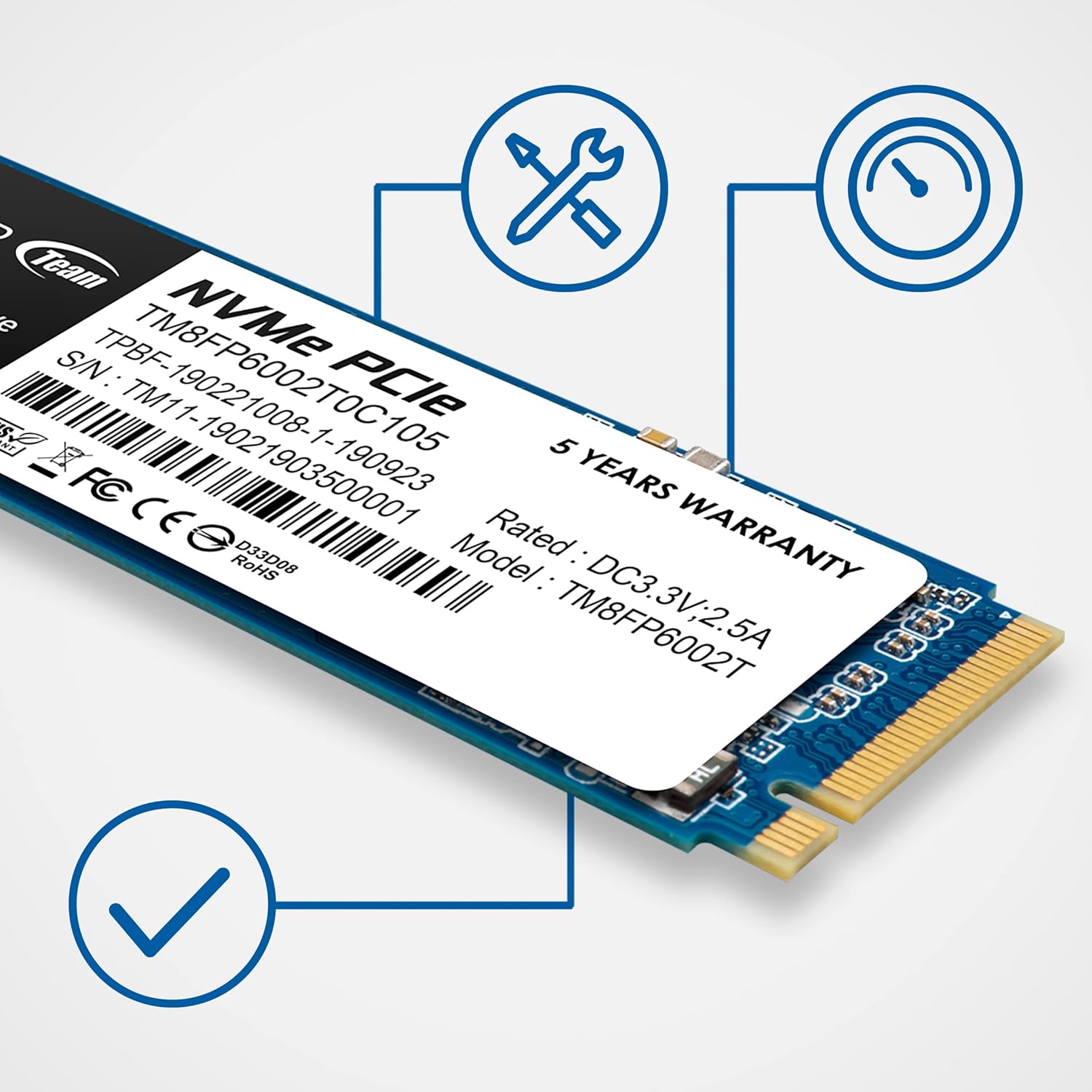 TeamGroup Nvme M.2 2280 Pcie Gen 3 Gaming SSD, 3D NAND TLC, SLC Cache, Internal Solid State Drive , High Performance, Low Latency, ECC Function, for PC & Laptop suggest title