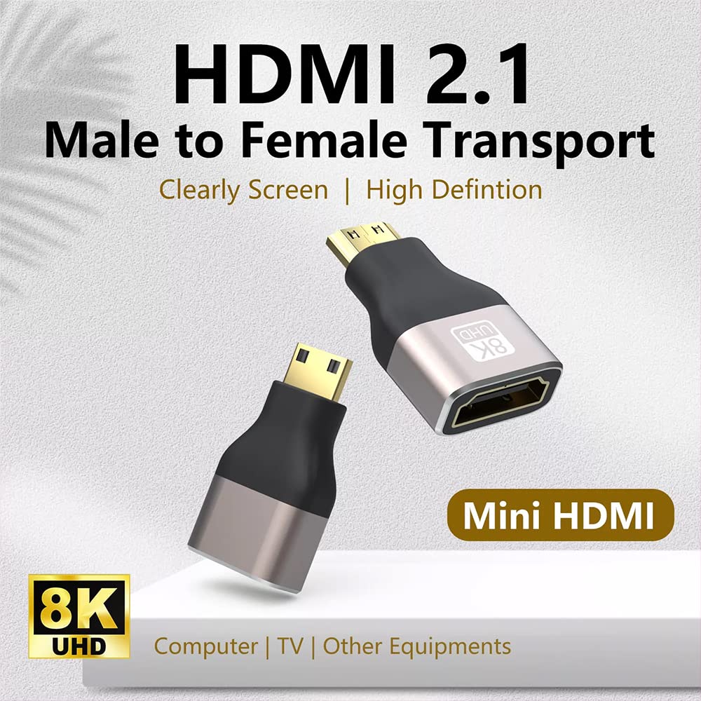 Mini HDMI (M) to 8K HDMI 2.1 (F) Adapter, 8K @60Hz, 4K @120Hz, Dynamic HDR, 3D & eARC for TV, Projector, Laptop