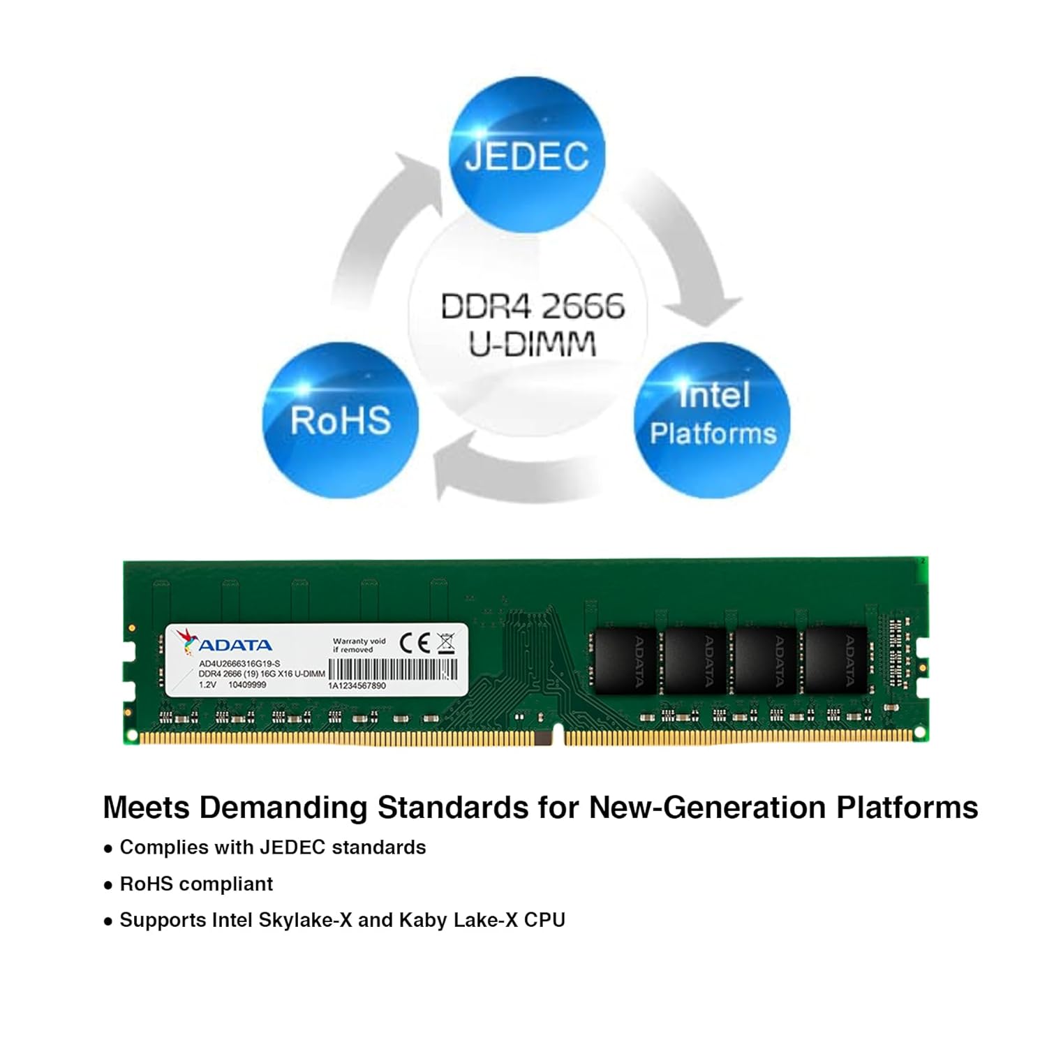 ADATA Premier (U-DIMM) DDR4 Desktop Memory, Single RAM Module, Supports Intel & AMD CPUs, XMP Profile Support, Fast Data Transfer, Enhanced Efficiency, Without Heat Sink