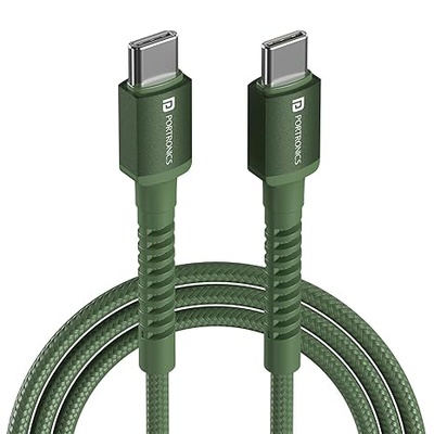 Portronics Konnect X 240W Futuristic Unbreakable Nylon Braided Type C to Type C Fast Charging PD Cable 1M Long, Supports Laptop and All Type C Smartphones and Devices (Green)