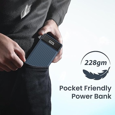 Portronics Luxcell B 10K 10000 mAh 22.5W Fast Charging Power Bank, Ultra Slim Power Bank with Mach USB-A Output, Type C PD Output, Type C Input, Wake Up Button