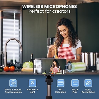 Portronics Dash 7 Omnidirectional 8 Pin Wireless Microphone, Noise Cancellation, Plug & Play, Lapel Wireless Mic for Video Recording, Supports 8 Pin iPhone, iPads (Black)