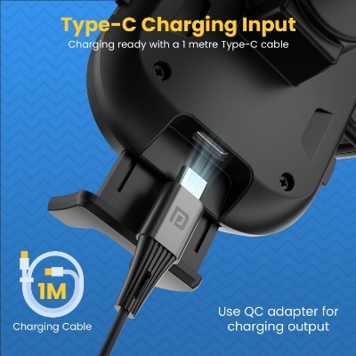 Portronics Charge Clamp 3 Wireless Car Charger with 15 Watts Fast Charging (Qi Compatible), Free Type-C Cable, 360° Rotation, for iPhone & Android Smartphones (Black)