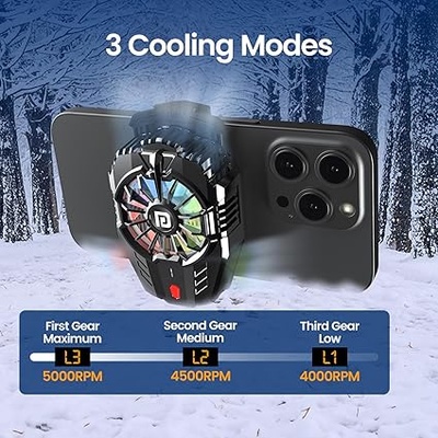 Portronics Coolpluse Instant Mobile Cooler With Radiator Cooling Technology, 3 Cooling Mode, Temperature Display, RGB LED Light, Gaming Fan, Refrigeration Chip, Compatible With Android & iphone(Black)