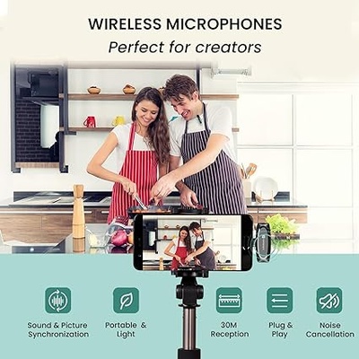 Portronics Dash 7 Omnidirectional Type C Wireless Microphone, Noise Cancellation, Plug & Play, Lapel Wireless Mic for Video Recording, Supports Type C Android, iPhone, Camera(Black)