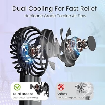 Portronics DualBreeze Handheld Mini Portable Fan With Dual Fan Technology, Upto 4 Hours Playtime, 3 Speed, Low Noise, Rechargeable Fan Ideal for Indoor,Outdoor,Home,Office,Kitchen,Makeup & Travel Use