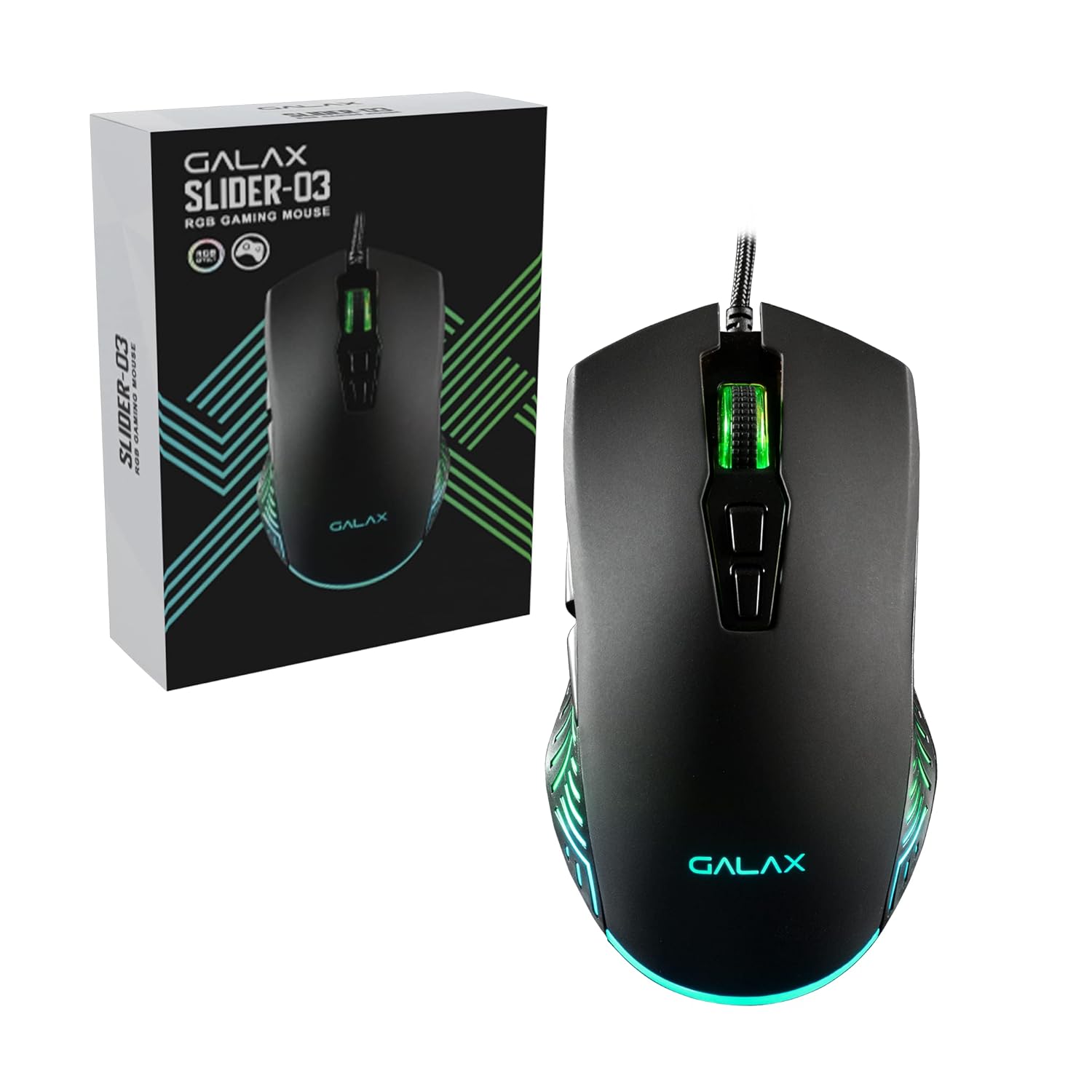 GALAX Slider-03 USB Wired Gaming Mouse | 7 Programmable Buttons | Customizable RGB Lights | Ergonomic Design | 7200 DPI Gaming Grade Sensor | 1.5m Braided Cable | 16.8mn Color, Light Weight - Black