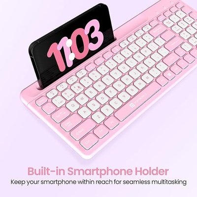 Portronics Bubble Square Wireless Keyboard with Bluetooth + 2.4 GHz USB Receiver (Dual Connectivity), Pair 3 Devices Max, Multimedia Hotkeys, for Laptop, PC, Smartphone, Tablet