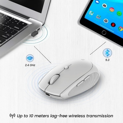 Portronics Toad III Wireless Mouse with Bluetooth & 2.4 GHz Dual Connectivity, Rechargeable, 6 Buttons, Adjustable DPI, Silicon Grip & Ergonomic Design for PC, Laptop, Mac (White)